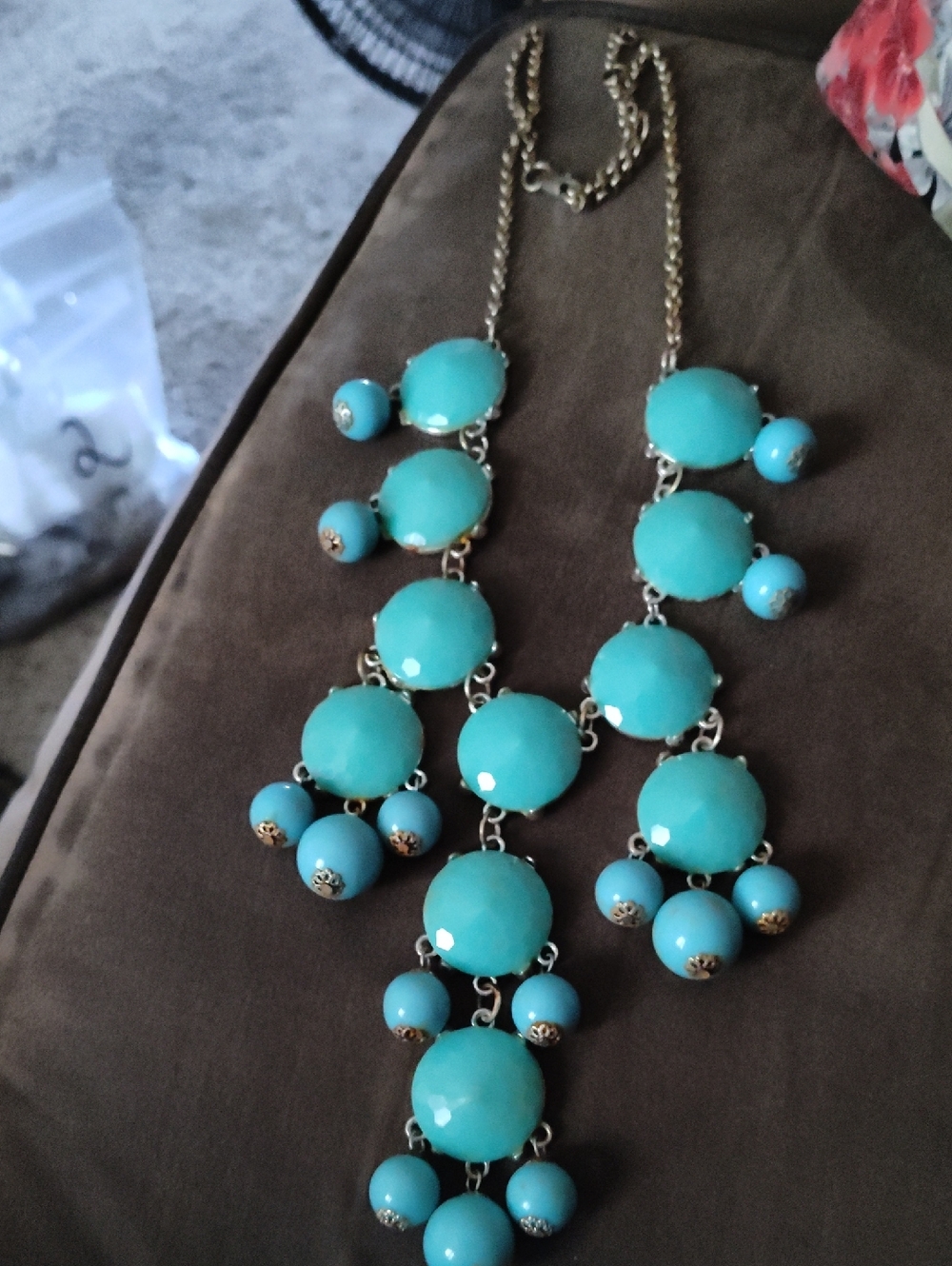 Erica Lyons Turquoise Bead Statement Necklace with Gold-Tone Chain